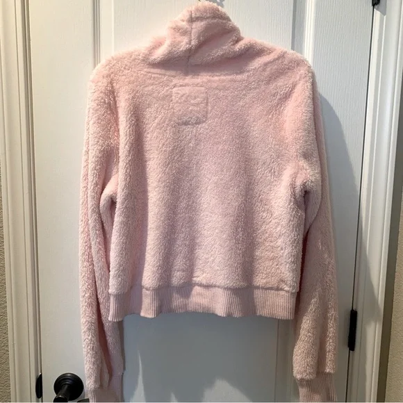 HOLLISTER Pink Fuzzy Cropped Drawstring Cowl Neck Pullover Longsleeve Jacket L - Picture 7 of 11